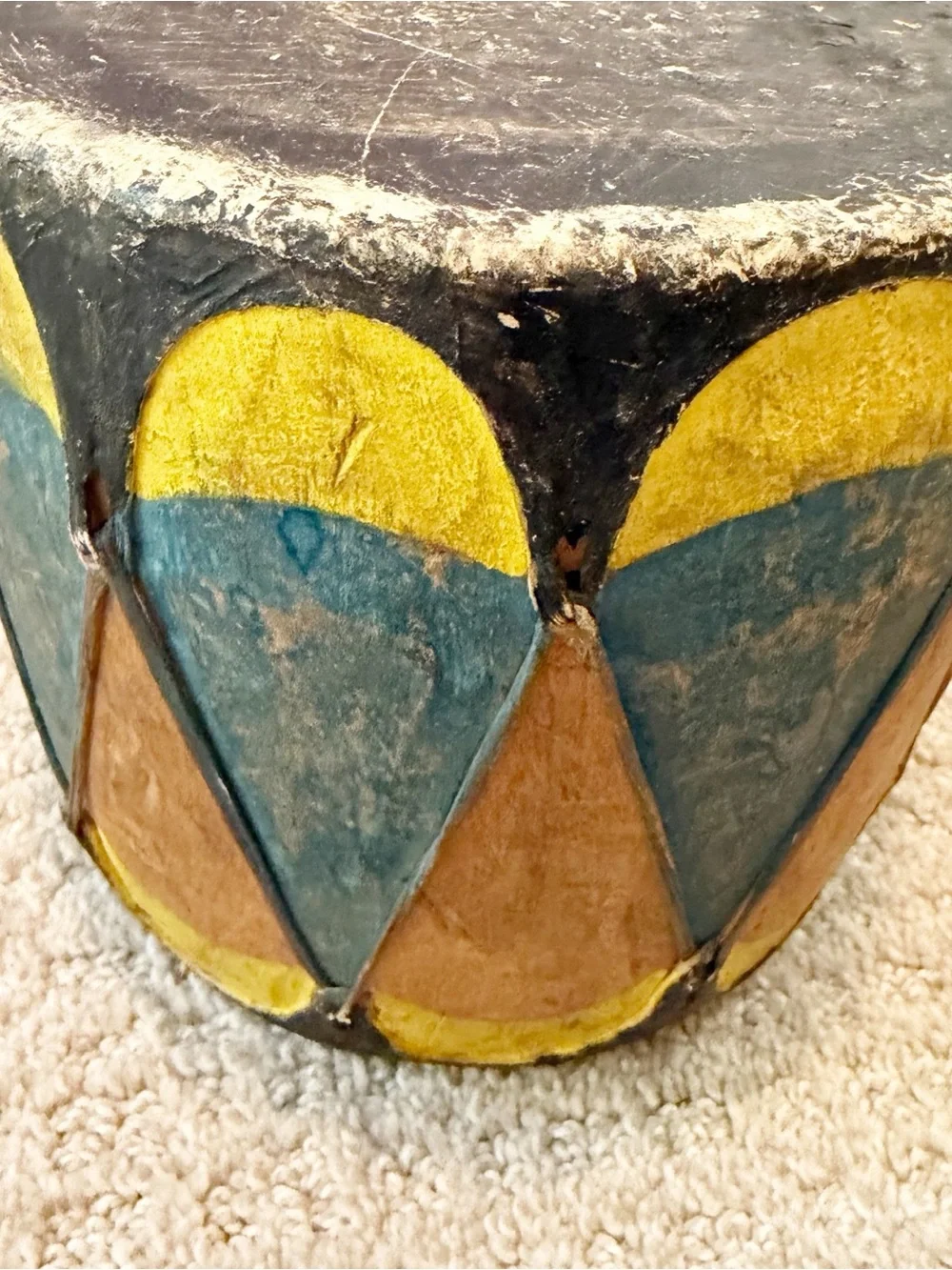 Vintage Cochiti Pueblo Native American Painted Rawhide Wood Hand Drum 7.5